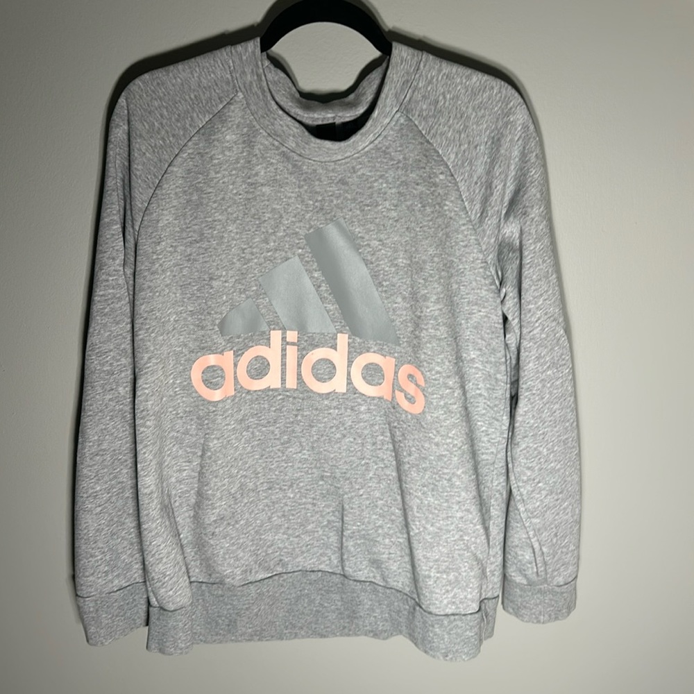 Addidas grey sweatshirt pink detailing; size XL